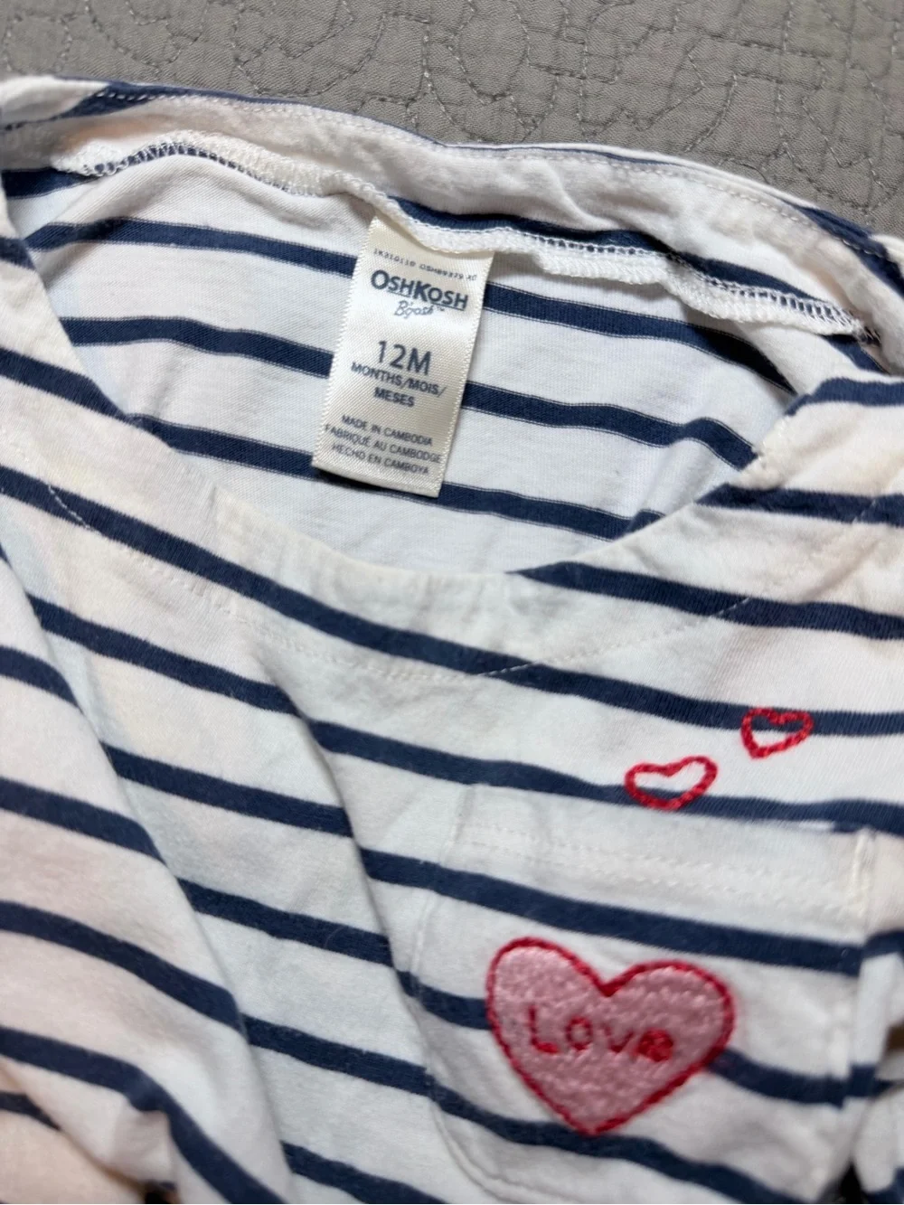OshKosh B'gosh Girls Striped Long Sleeve Top Heart Pocket 12M